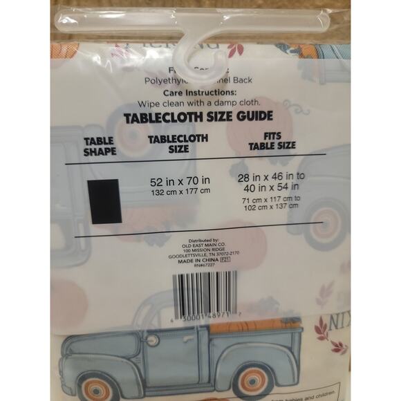 Fall Perfect Harvest Tablecloth Rectangular 52 in x 70 in Little Blue Truck - Picture 4 of 4